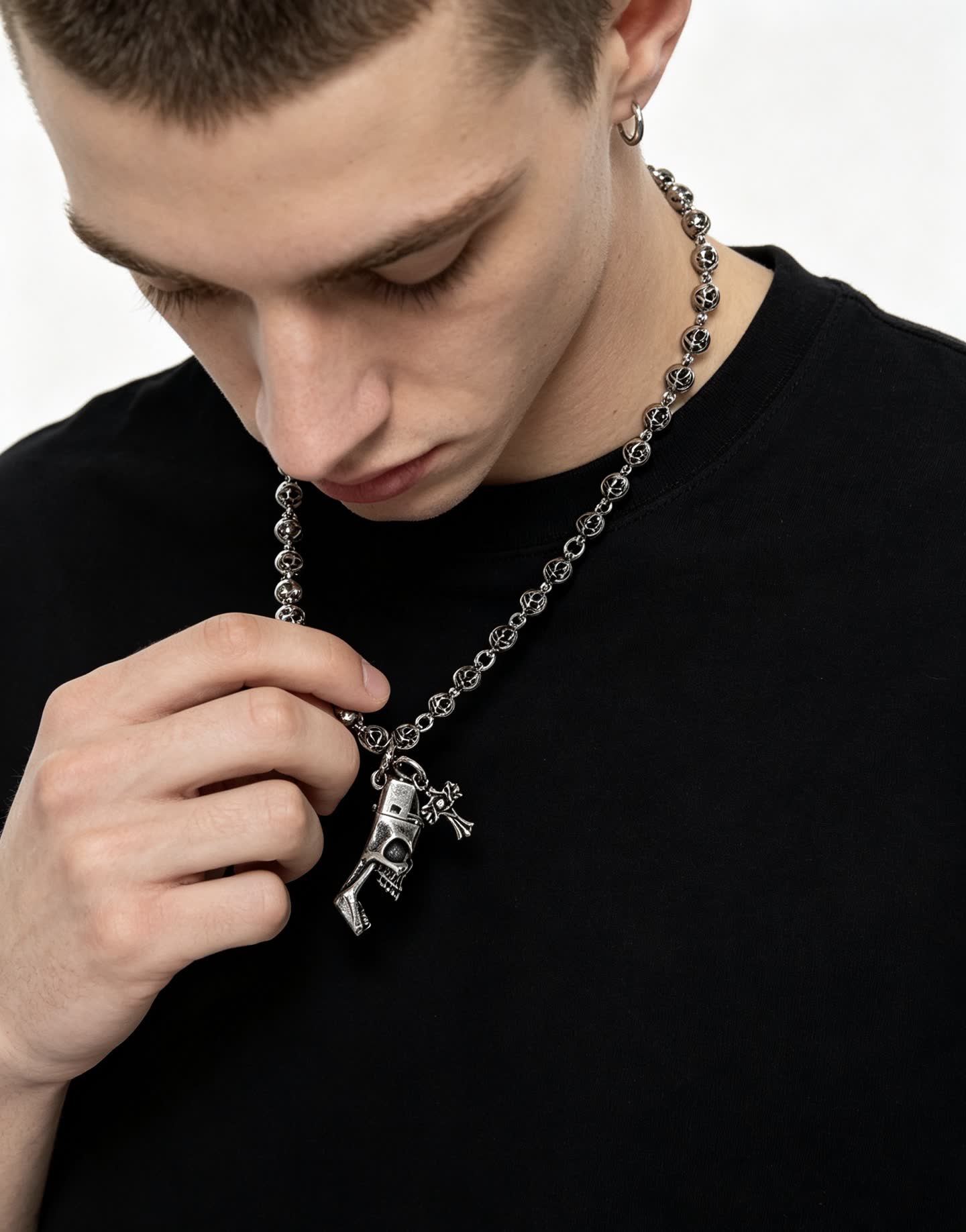 Chrome Hearts Silver Skull and Crossbones Necklace